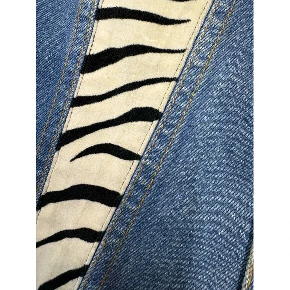 Vintage WHITTALL & SHON Denim Vest Animal Print Patchwork Leopard Zebra Size M - Picture 8 of 12